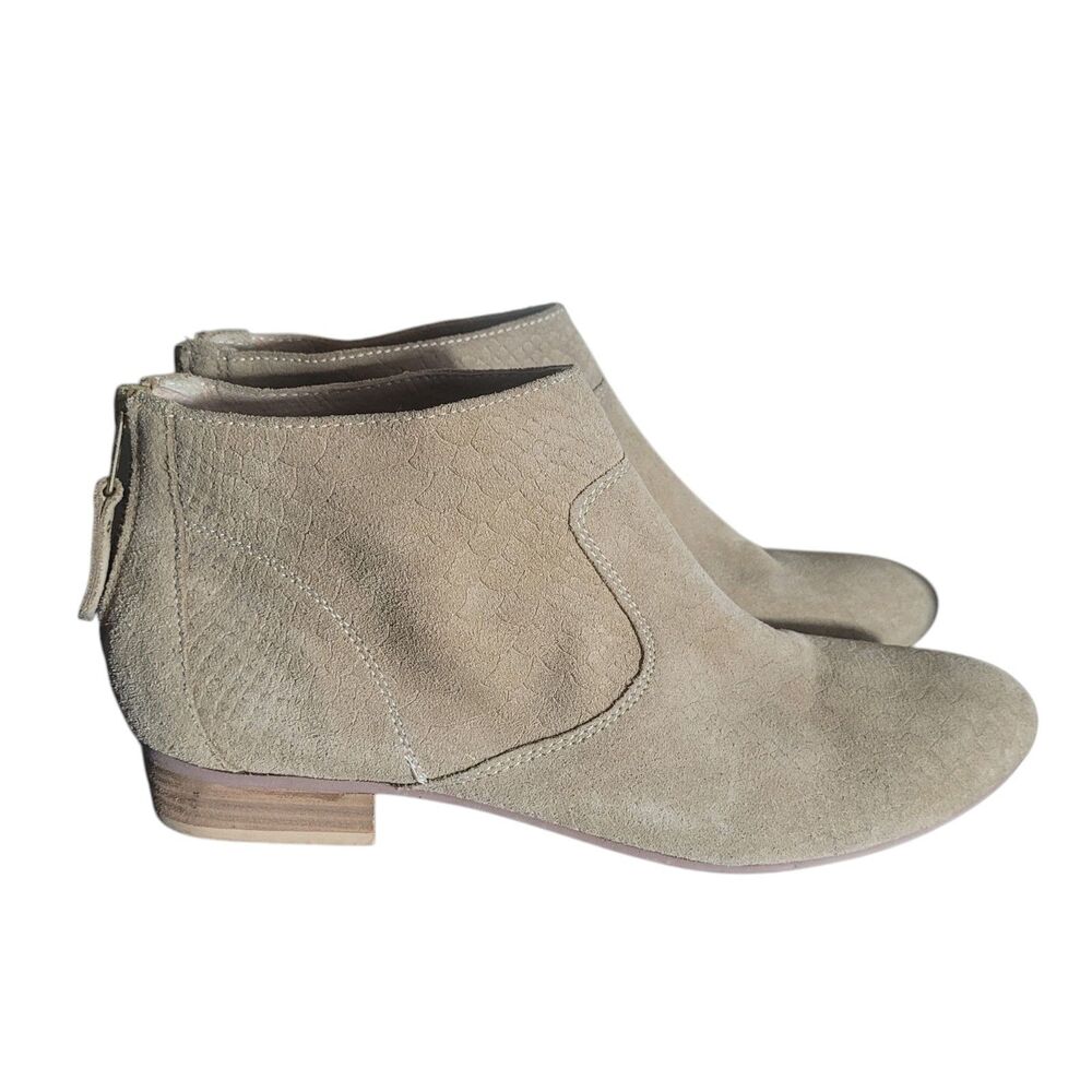 Seychelles Suede Leather Ankle Booties Women's Sz 10 Tan Reptile Embossed Casual